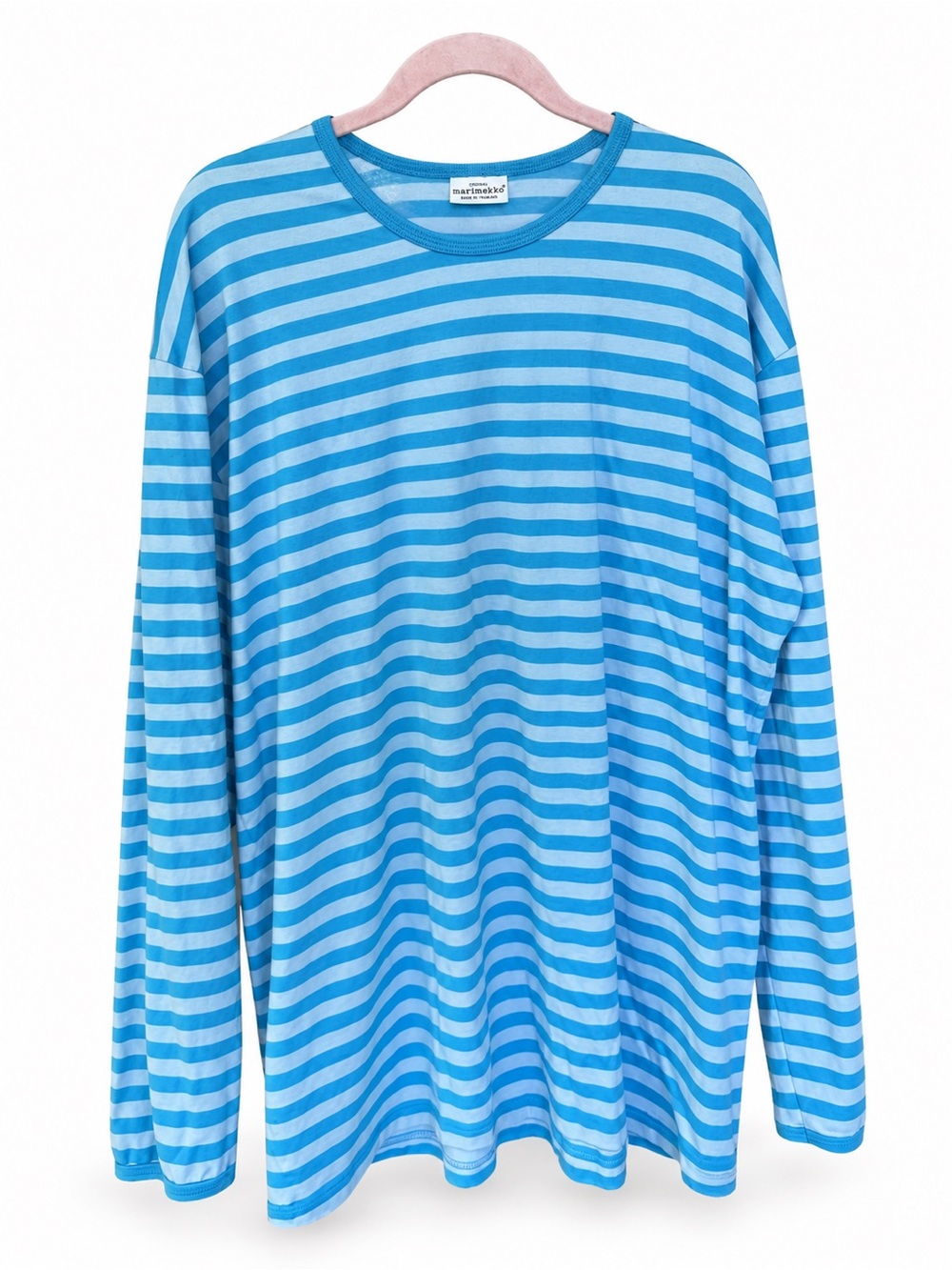 Marimekko Made in Finland Aqua Stripe Cotton Oversized Tunic Top